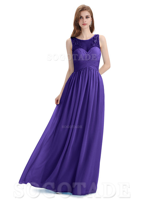 Elegant A-Line Chiffon Sleeveless Ruched Long Simple Bridesmaid Dresses Formal Women's Dresses Wedding Guests Dresses