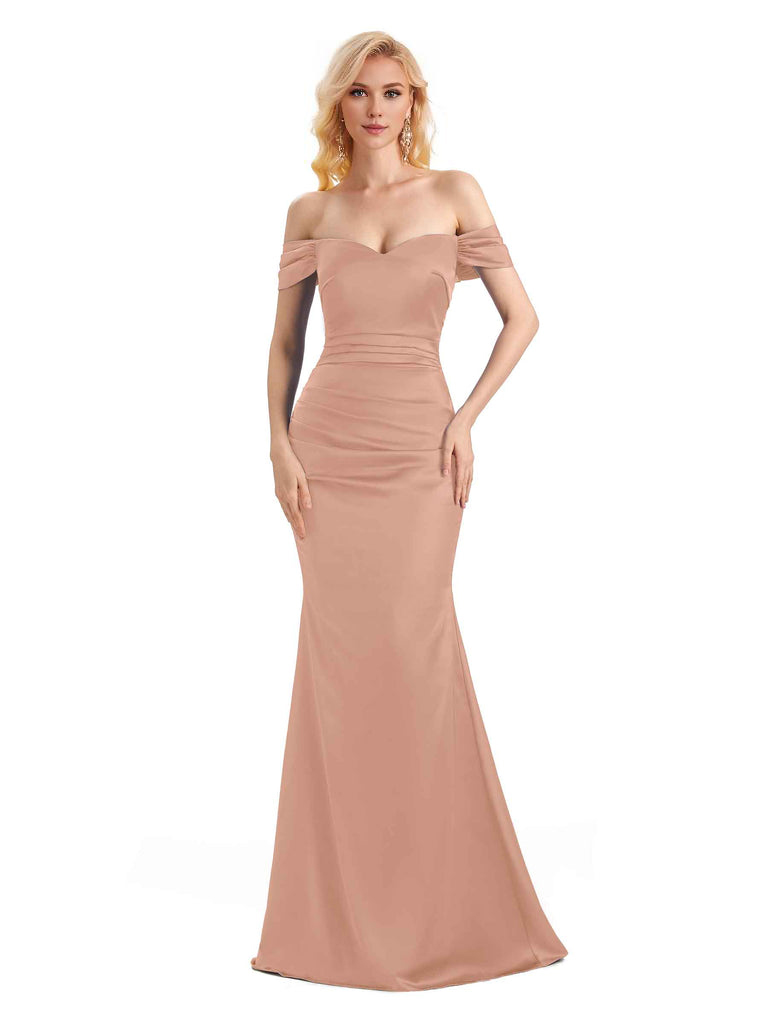 Off The Shoulder Long Mermaid Satin Bridesmaid Dresses Elegant Evening Party Dress