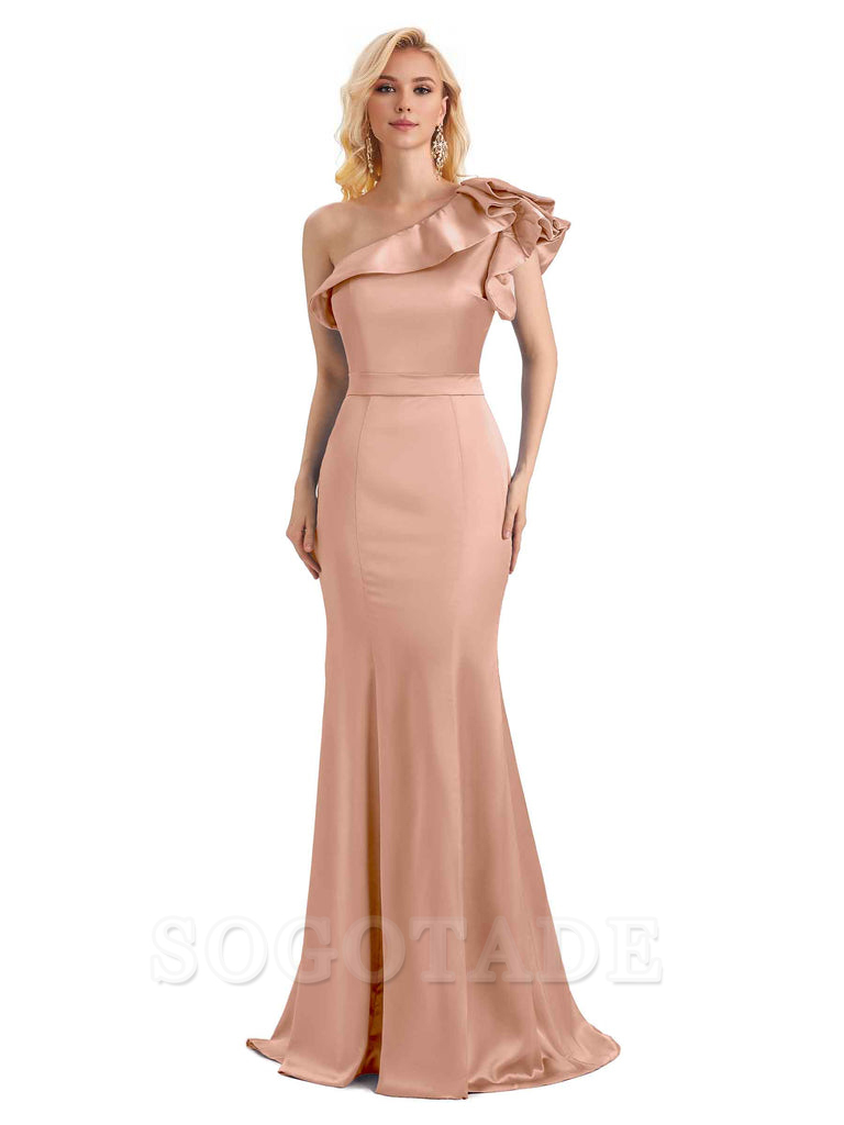 One Shoulder Long Mermaid Bridesmaid Dresses Soft Satin Charming Evening Party Dress