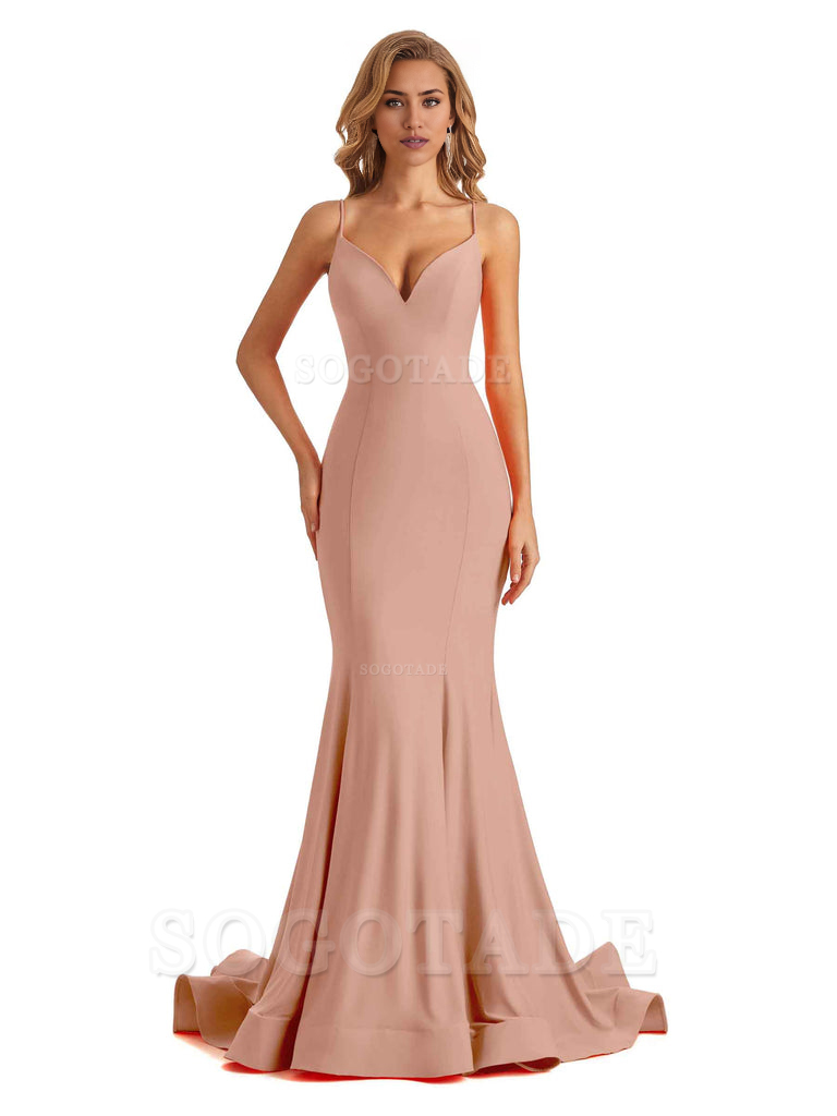 Sexy V-Neck Mermaid Cultivate oneself Spaghetti Straps Backless Long Charming Bridesmaid Dresses Formal Women's Dresses Wedding Guests Dresses