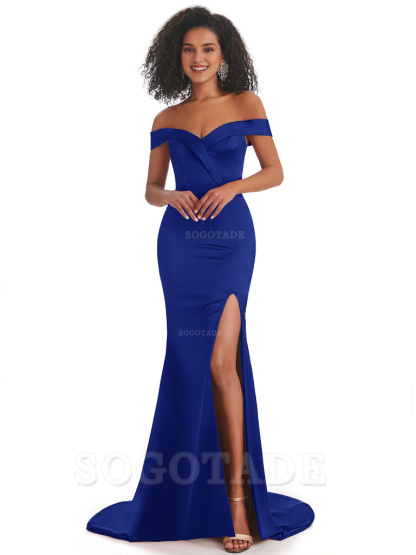 Sexy Mermaid Soft Satin Off The Shoulder Long African Bridesmaid Dresses prom shop dresses