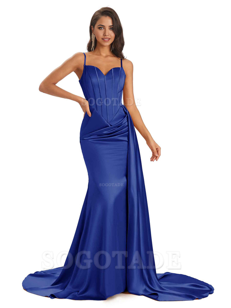 Sheath Spaghetti Satin Straps Floor-Length formal dresses evening gown Bridesmaid Dresses