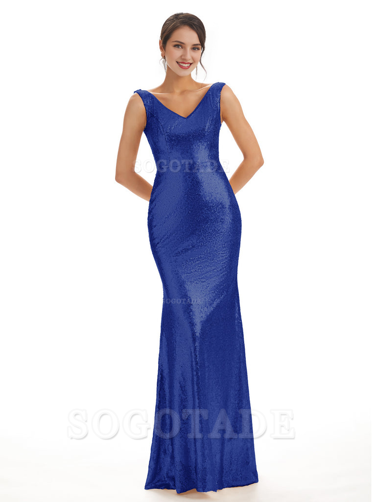 Sleeveless V Neck Mermaid Cultivate oneself Sequin Shining Luxury Bridesmaid Dresses Formal Women's Dresses Wedding Guest Dresses
