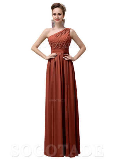 Charming One-Shoulder A-Line Chiffon Pleated Floor-Length Long Elegant Bridesmaid Dresses Formal Women's Dresses Wedding Guests Dresses