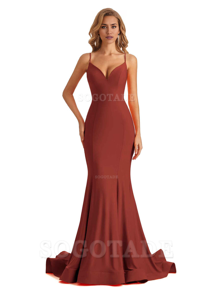 Sexy V-Neck Mermaid Cultivate oneself Spaghetti Straps Backless Long Charming Bridesmaid Dresses Formal Women's Dresses Wedding Guests Dresses