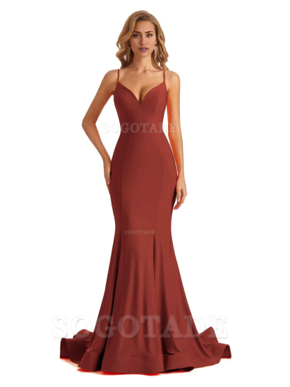 Sexy V-Neck Mermaid Cultivate oneself Spaghetti Straps Backless Long Charming Bridesmaid Dresses Formal Women's Dresses Wedding Guests Dresses