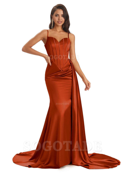 Sheath Spaghetti Satin Straps Floor-Length formal dresses evening gown Bridesmaid Dresses