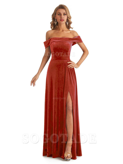 Elegant Mermaid Off The Shoulder Velvet Long Maid of Honor Dresses