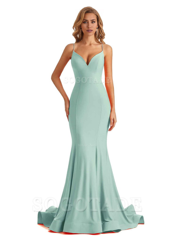 Sexy V-Neck Mermaid Cultivate oneself Spaghetti Straps Backless Long Charming Bridesmaid Dresses Formal Women's Dresses Wedding Guests Dresses