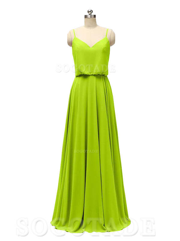 Elegant Simple V Neck Spaghetti Strap Chiffon Floor Length Modern Bridesmaid Dresses Formal Women's Dresses Wedding Guests Dresses