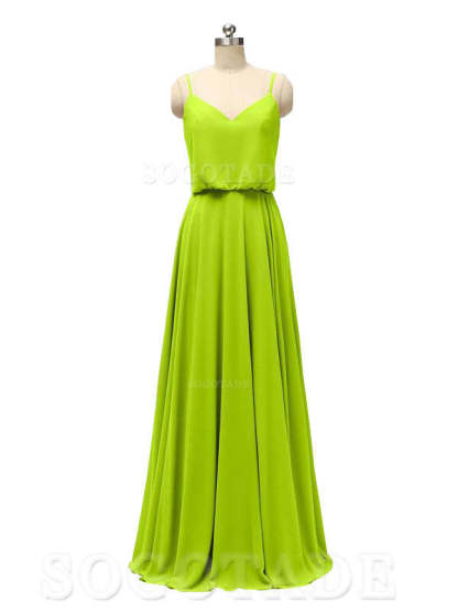Elegant Simple V Neck Spaghetti Strap Chiffon Floor Length Modern Bridesmaid Dresses Formal Women's Dresses Wedding Guests Dresses