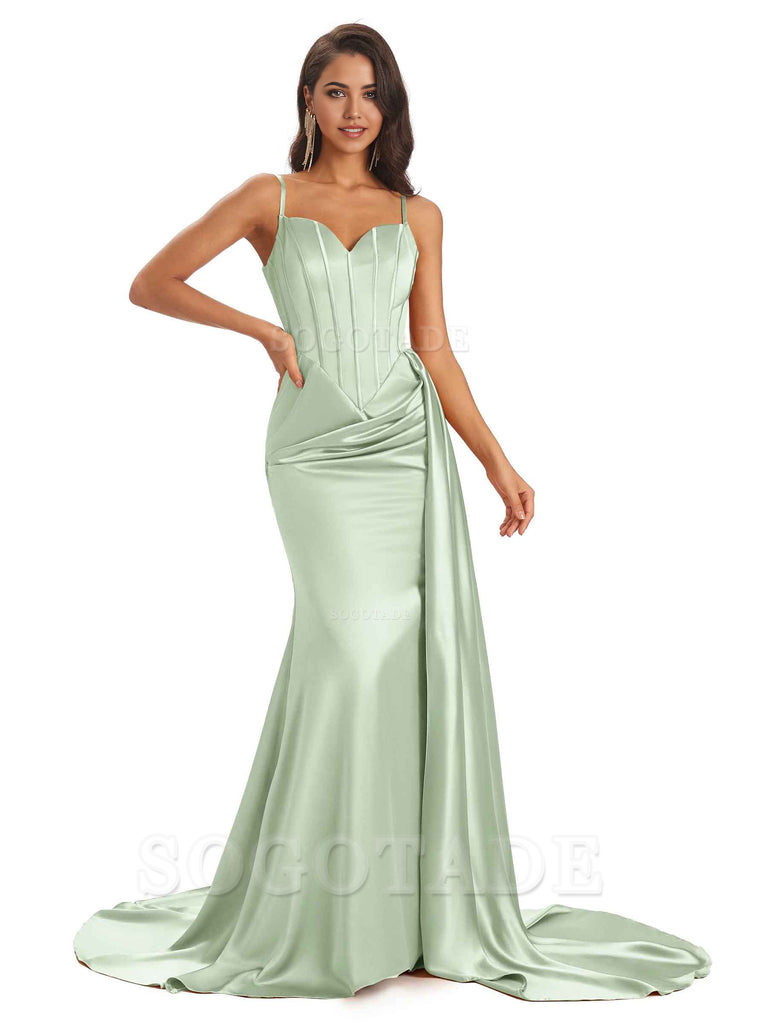 Sheath Spaghetti Satin Straps Floor-Length formal dresses evening gown Bridesmaid Dresses