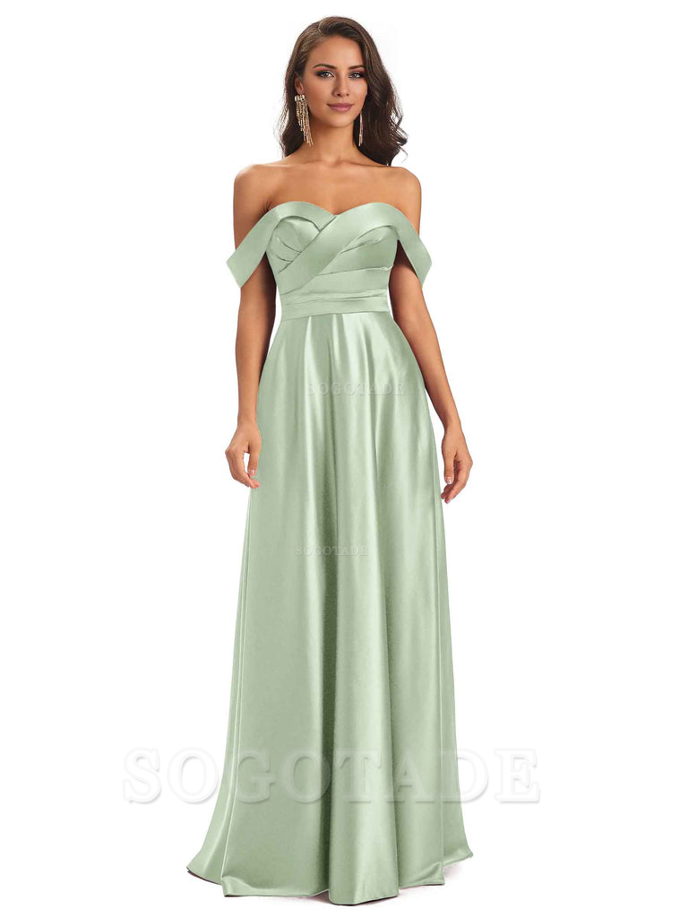 Sexy Soft Satin Off The Shoulder A-Line Long Bridesmaid Dresses Elegant Evening Party Dress