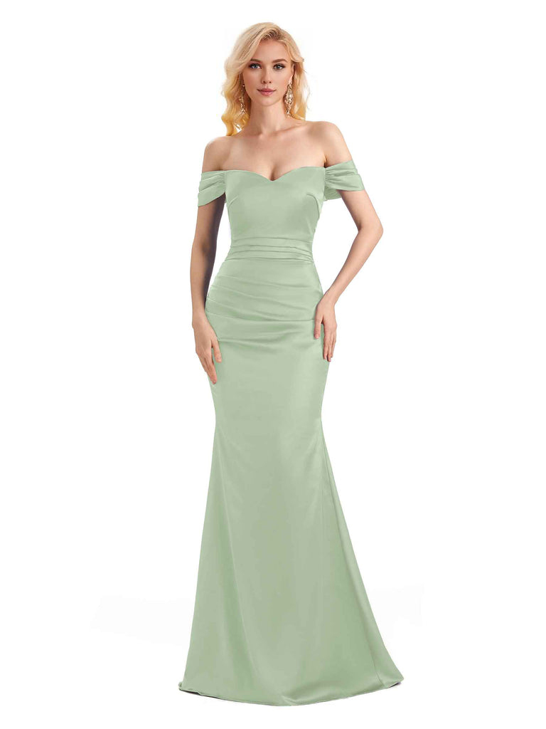 Off The Shoulder Long Mermaid Satin Bridesmaid Dresses Elegant Evening Party Dress