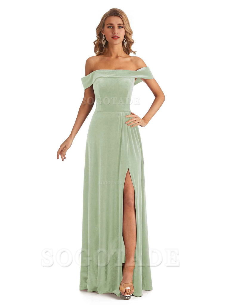 Elegant Mermaid Off The Shoulder Velvet Long Maid of Honor Dresses