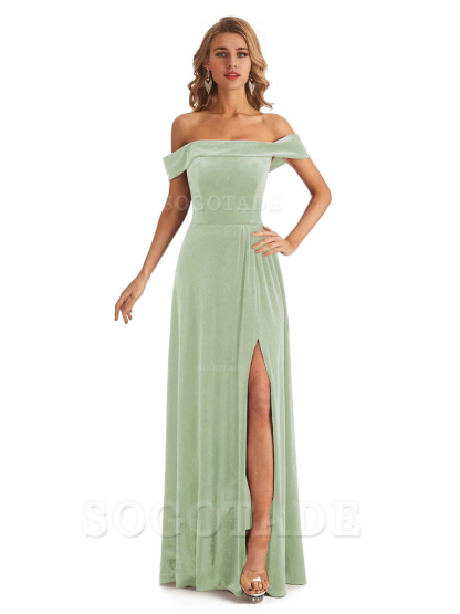 Elegant Mermaid Off The Shoulder Velvet Long Maid of Honor Dresses