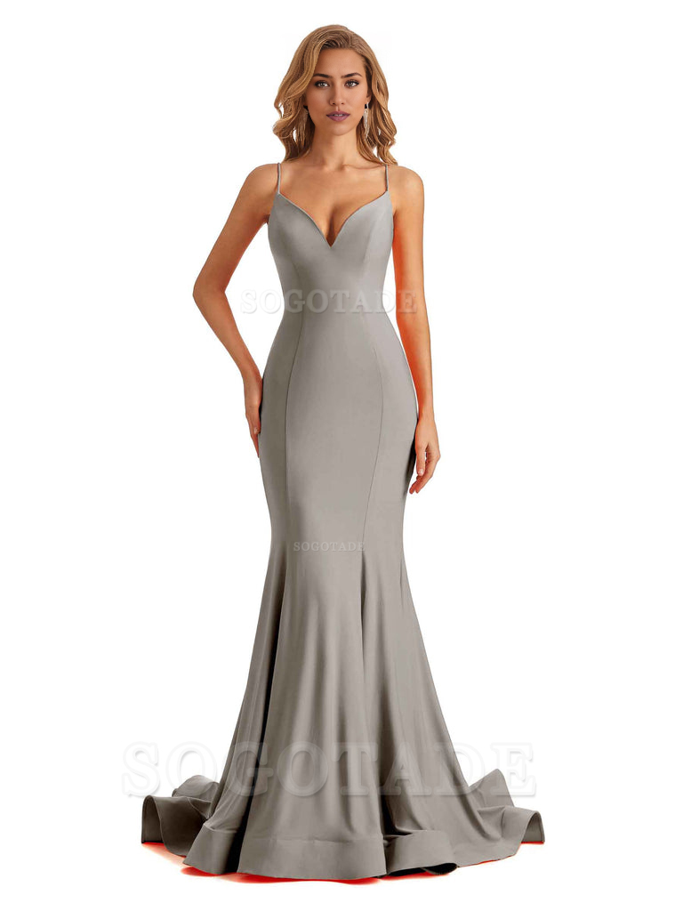 Sexy V-Neck Mermaid Cultivate oneself Spaghetti Straps Backless Long Charming Bridesmaid Dresses Formal Women's Dresses Wedding Guests Dresses