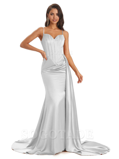 Sheath Spaghetti Satin Straps Floor-Length formal dresses evening gown Bridesmaid Dresses