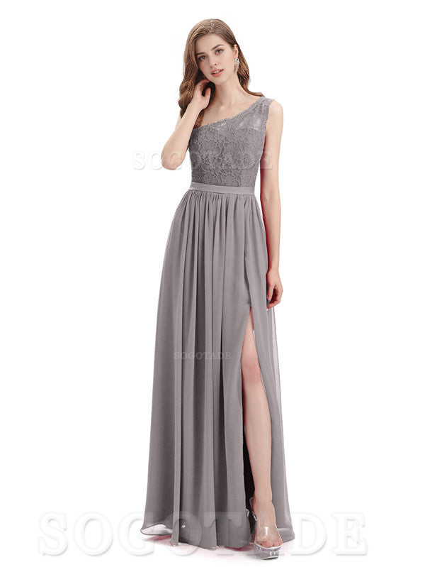 A-Line One Shoulder Top Lace Floor-Length Elegant Adoration Bridesmaid Dresses Formal Women's Dresses Wedding Guests Dresses