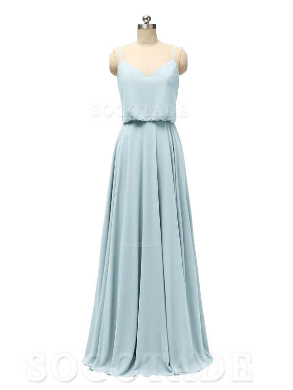 Elegant Simple V Neck Spaghetti Strap Chiffon Floor Length Modern Bridesmaid Dresses Formal Women's Dresses Wedding Guests Dresses