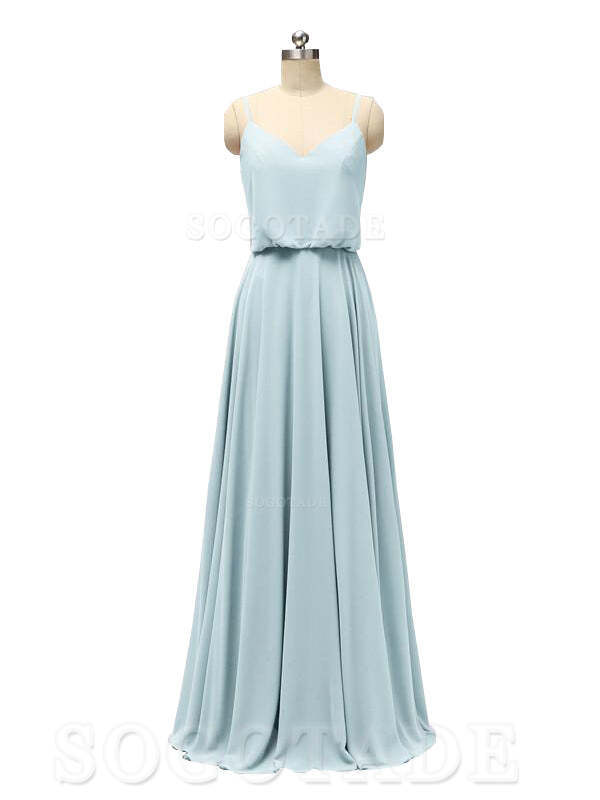 Elegant Simple V Neck Spaghetti Strap Chiffon Floor Length Modern Bridesmaid Dresses Formal Women's Dresses Wedding Guests Dresses