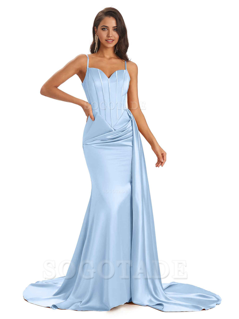 Sheath Spaghetti Satin Straps Floor-Length formal dresses evening gown Bridesmaid Dresses