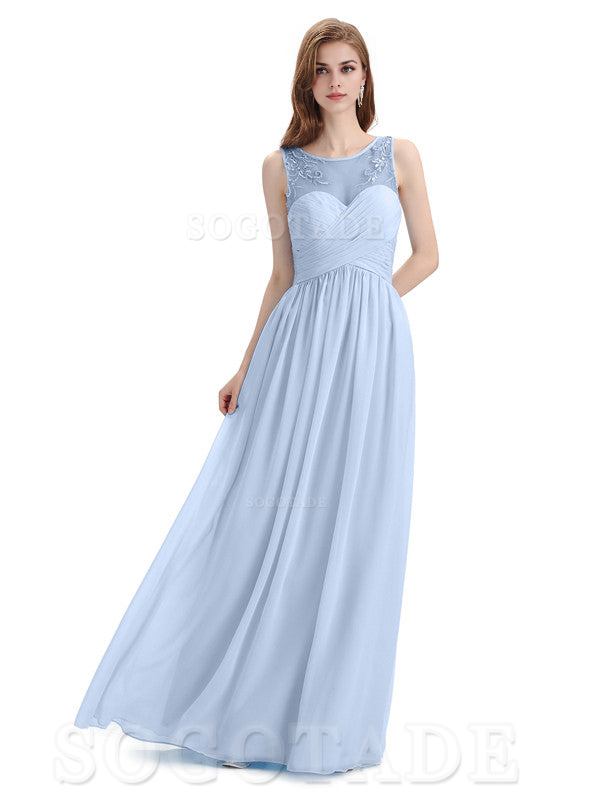 Elegant A-Line Chiffon Sleeveless Ruched Long Simple Bridesmaid Dresses Formal Women's Dresses Wedding Guests Dresses