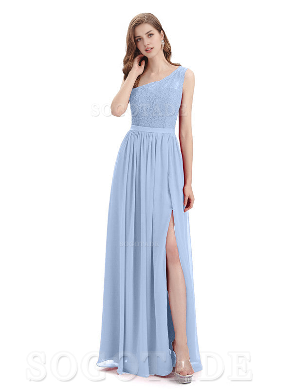 A-Line One Shoulder Top Lace Floor-Length Elegant Adoration Bridesmaid Dresses Formal Women's Dresses Wedding Guests Dresses