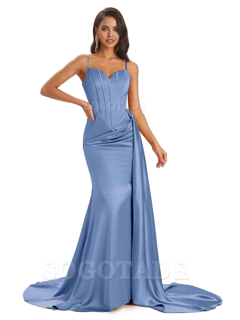 Sheath Spaghetti Satin Straps Floor-Length formal dresses evening gown Bridesmaid Dresses