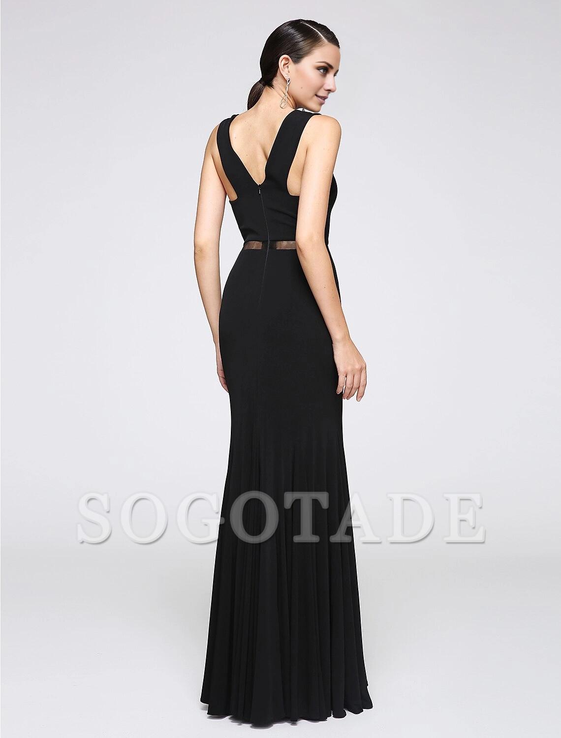 Mermaid / Trumpet Cross Front / Y Neck Floor Length Jersey Minimalist Holiday / Cocktail Party / Formal Evening Dress with Lace
