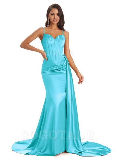 Sheath Spaghetti Satin Straps Floor-Length formal dresses evening gown Bridesmaid Dresses