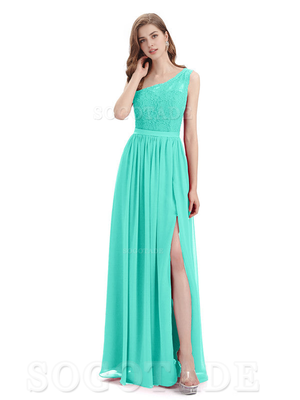 A-Line One Shoulder Top Lace Floor-Length Elegant Adoration Bridesmaid Dresses Formal Women's Dresses Wedding Guests Dresses