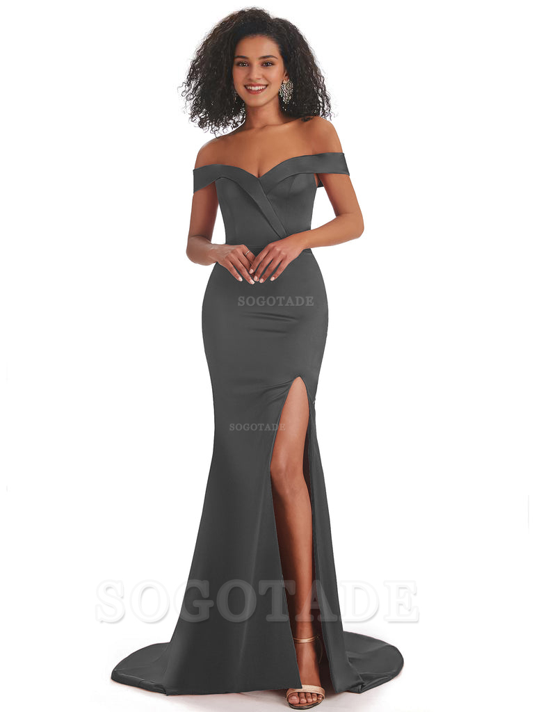 Sexy Mermaid Soft Satin Off The Shoulder Long African Bridesmaid Dresses prom shop dresses