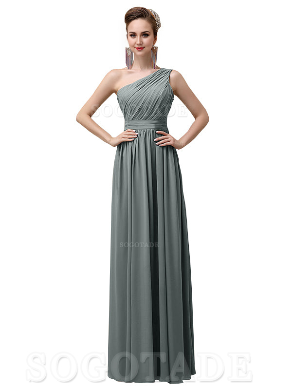 Charming One-Shoulder A-Line Chiffon Pleated Floor-Length Long Elegant Bridesmaid Dresses Formal Women's Dresses Wedding Guests Dresses