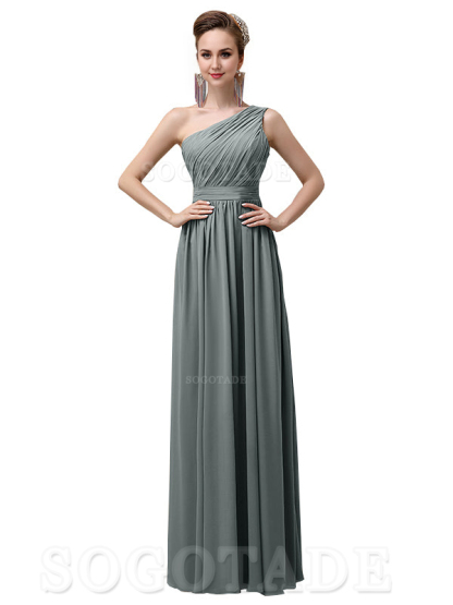 Charming One-Shoulder A-Line Chiffon Pleated Floor-Length Long Elegant Bridesmaid Dresses Formal Women's Dresses Wedding Guests Dresses