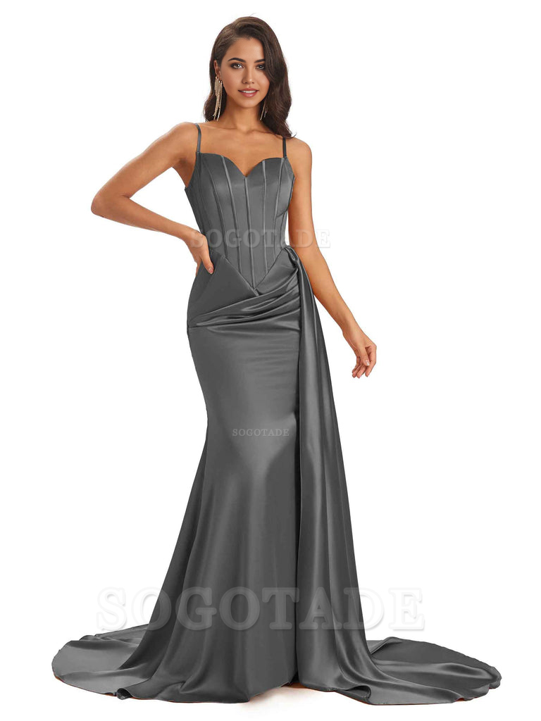Sheath Spaghetti Satin Straps Floor-Length formal dresses evening gown Bridesmaid Dresses