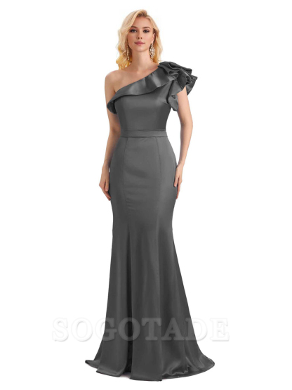 One Shoulder Long Mermaid Bridesmaid Dresses Soft Satin Charming Evening Party Dress