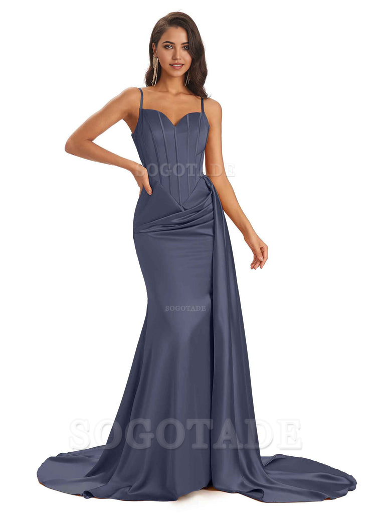 Sheath Spaghetti Satin Straps Floor-Length formal dresses evening gown Bridesmaid Dresses