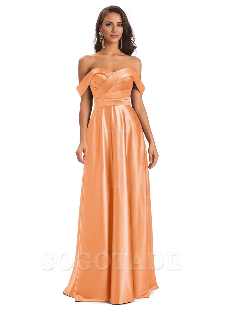 Sexy Soft Satin Off The Shoulder A-Line Long Bridesmaid Dresses Elegant Evening Party Dress