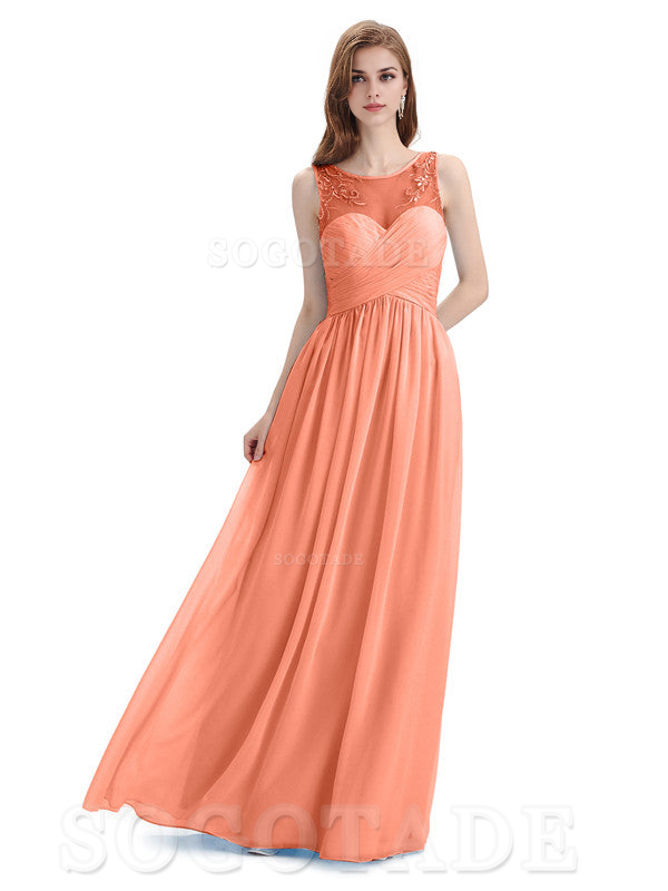 Elegant A-Line Chiffon Sleeveless Ruched Long Simple Bridesmaid Dresses Formal Women's Dresses Wedding Guests Dresses