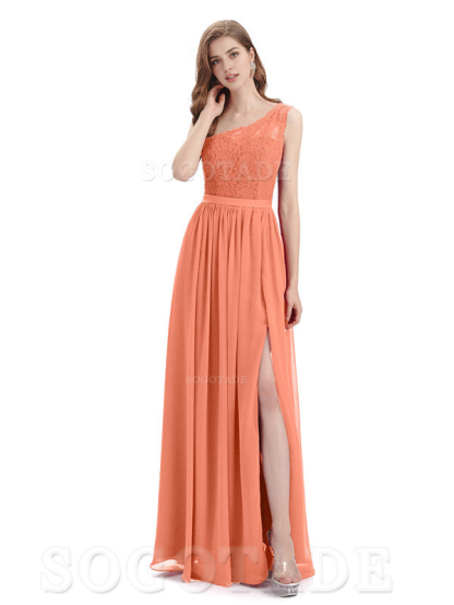 A-Line One Shoulder Top Lace Floor-Length Elegant Adoration Bridesmaid Dresses Formal Women's Dresses Wedding Guests Dresses