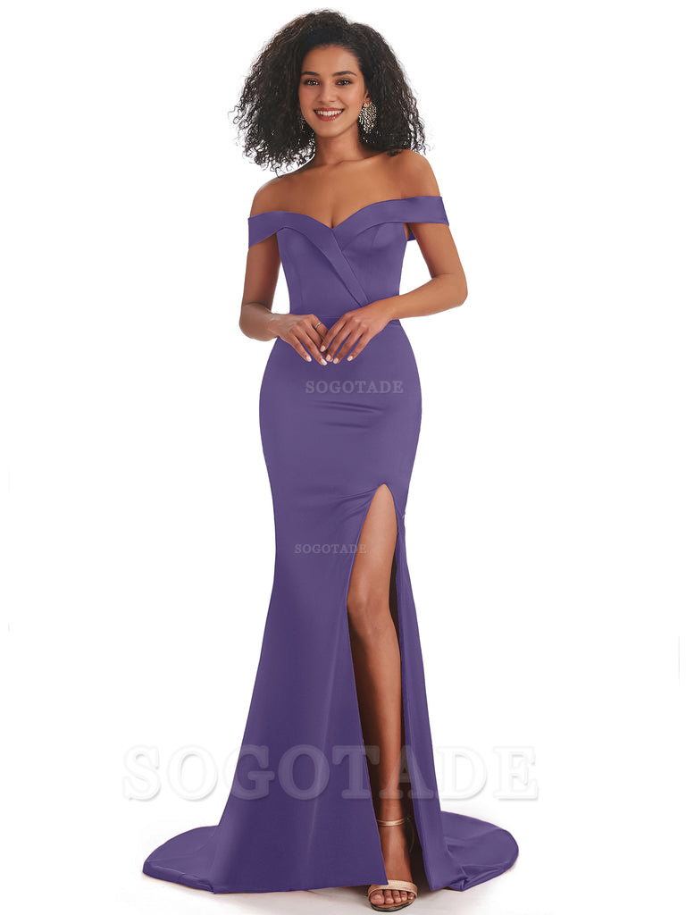 Sexy Mermaid Soft Satin Off The Shoulder Long African Bridesmaid Dresses prom shop dresses