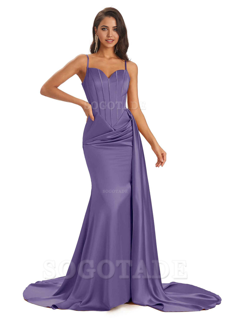 Sheath Spaghetti Satin Straps Floor-Length formal dresses evening gown Bridesmaid Dresses