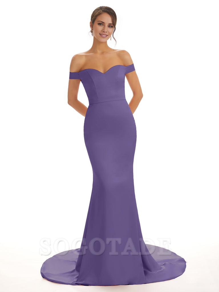 Elegant Off The Shoulder Satin Long Mermaid Bridesmaid Dresses