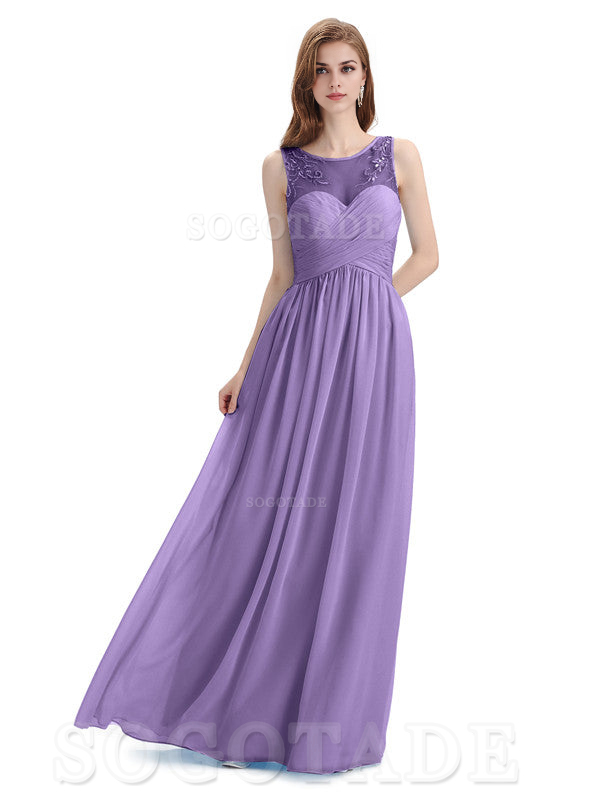 Elegant A-Line Chiffon Sleeveless Ruched Long Simple Bridesmaid Dresses Formal Women's Dresses Wedding Guests Dresses