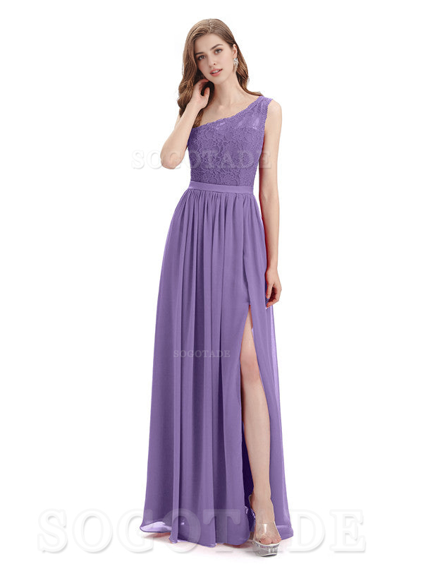 A-Line One Shoulder Top Lace Floor-Length Elegant Adoration Bridesmaid Dresses Formal Women's Dresses Wedding Guests Dresses