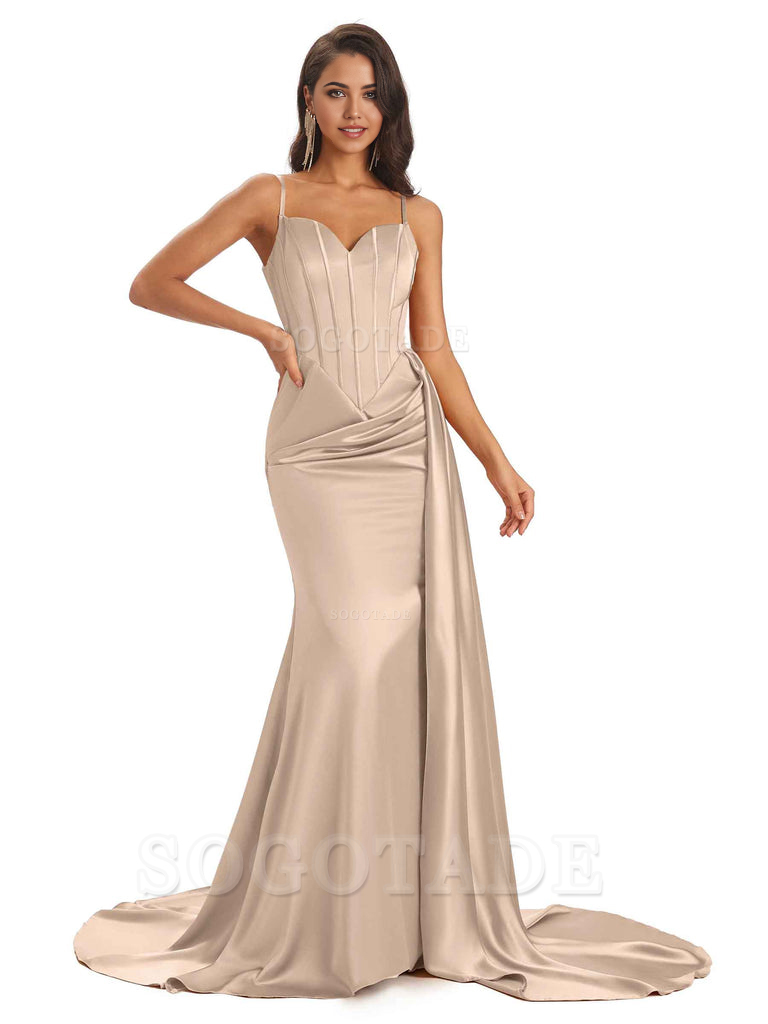 Sheath Spaghetti Satin Straps Floor-Length formal dresses evening gown Bridesmaid Dresses