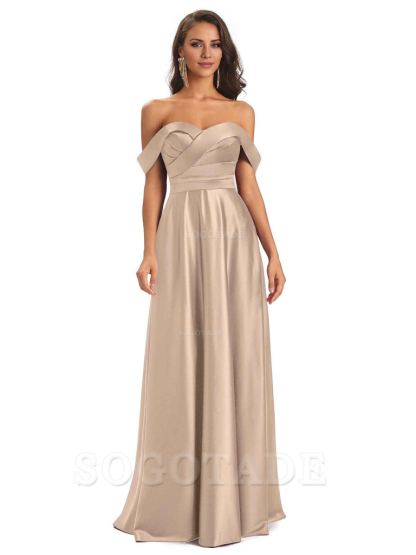 Sexy Soft Satin Off The Shoulder A-Line Long Bridesmaid Dresses Elegant Evening Party Dress