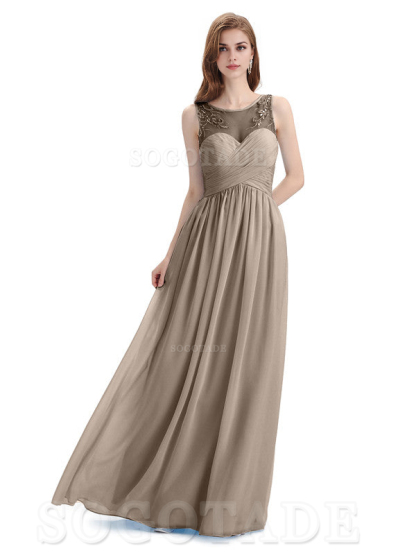 Elegant A-Line Chiffon Sleeveless Ruched Long Simple Bridesmaid Dresses Formal Women's Dresses Wedding Guests Dresses