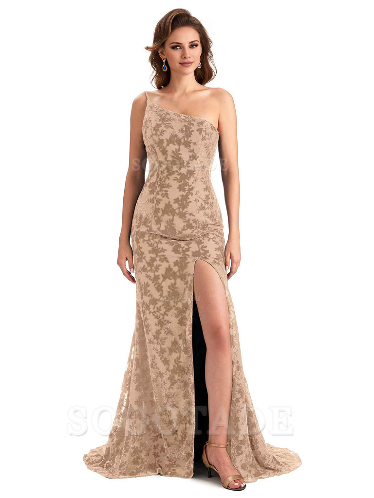 Sexy Magnetic Side Slit Spaghetti Straps Mermaid Floral Velvet Long High Quality Bridesmaid Dresses Formal Women's Dresses Wedding Guests Dresses